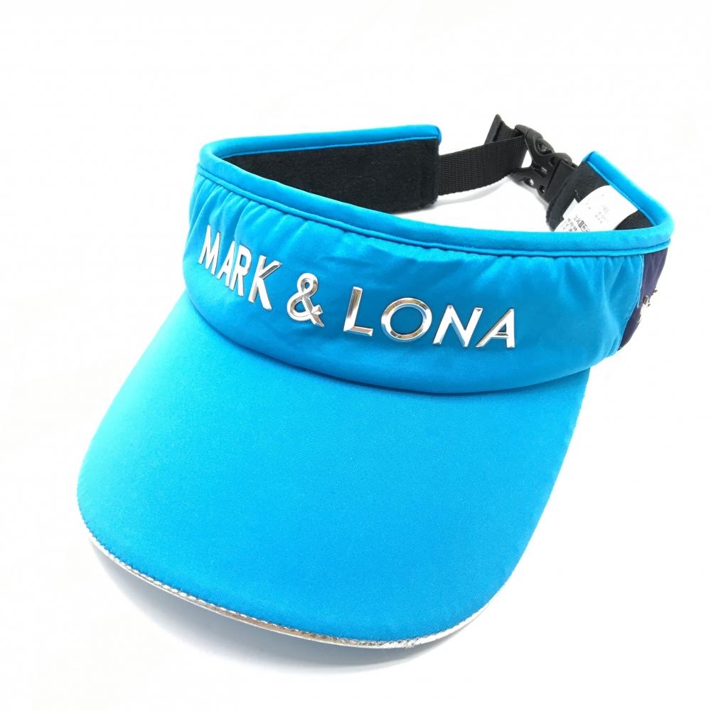 【超美品】マークアンドロナ サンバイザー ブルー ロゴシルバー 内側パイル地   ゴルフウェア MARK＆LONA
