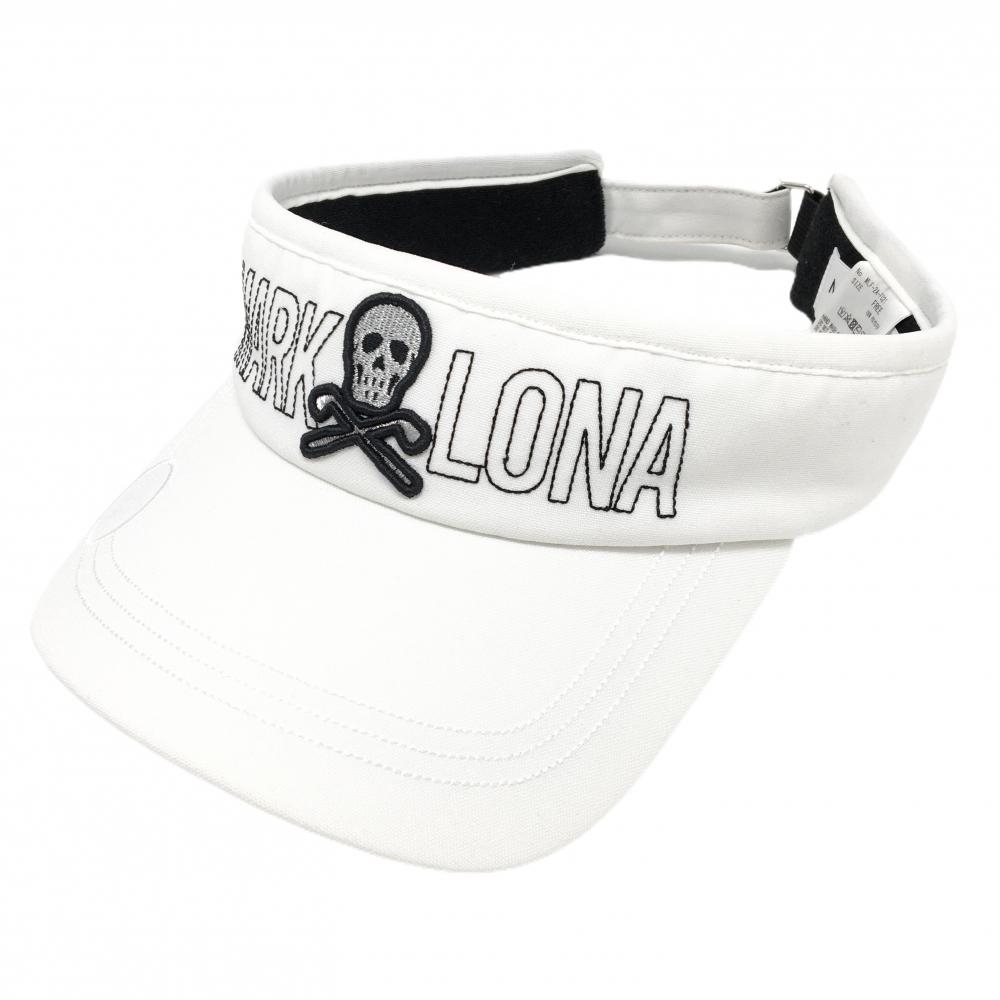 【美品】マークアンドロナ サンバイザー 白×黒 立体スカル ロゴ刺しゅう FREE   ゴルフウェア MARK＆LONA