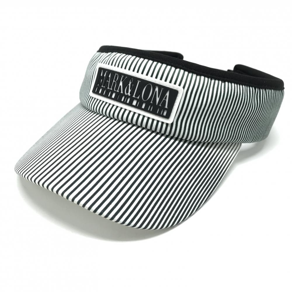 【美品】マークアンドロナ サンバイザー 白×黒 ストライプ ラバーロゴ FREE   ゴルフウェア MARK＆LONA