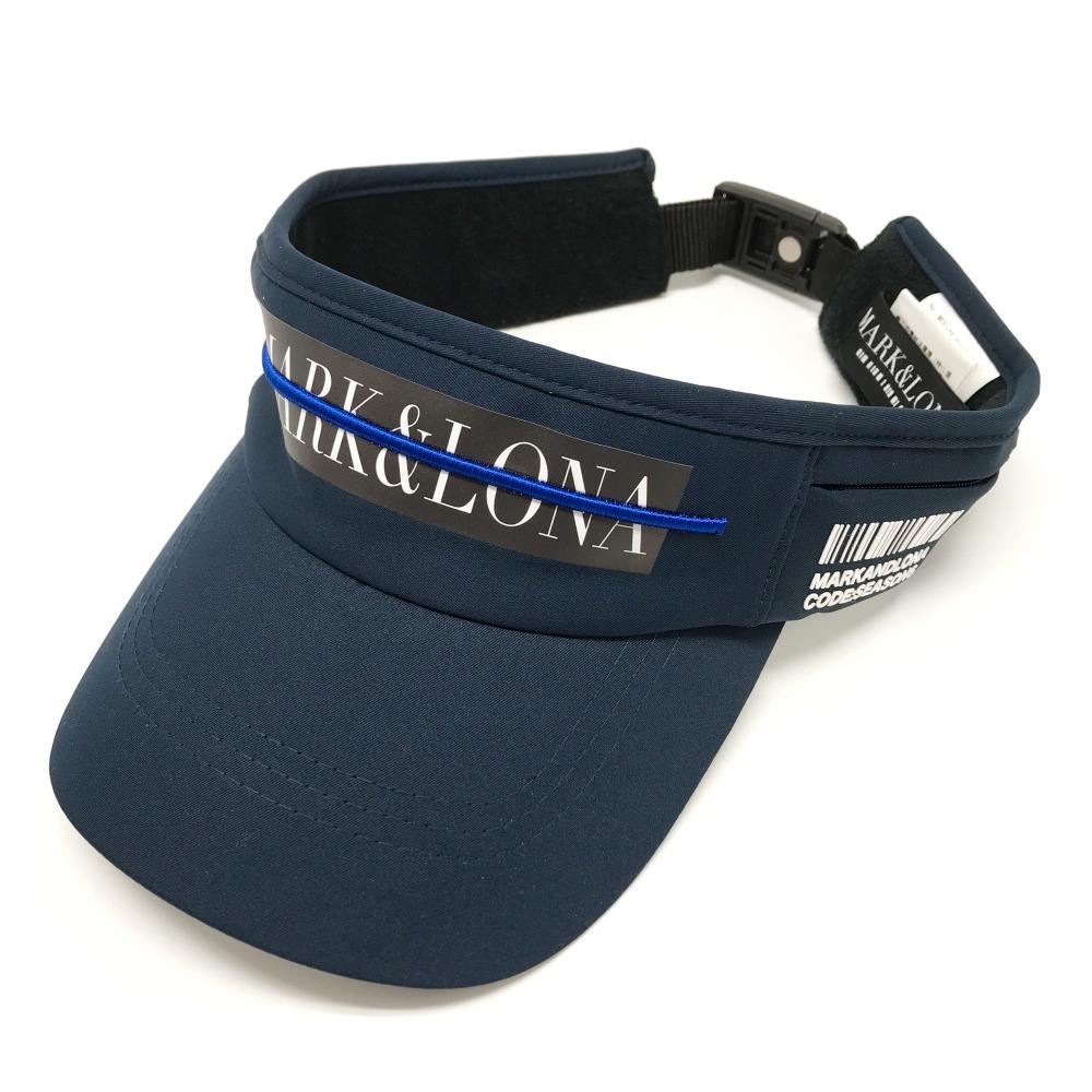 【超美品】マークアンドロナ サンバイザー ダークネイビー×白 サイドジップポケット付 ロゴ FREE   ゴルフウェア MARK＆LONA