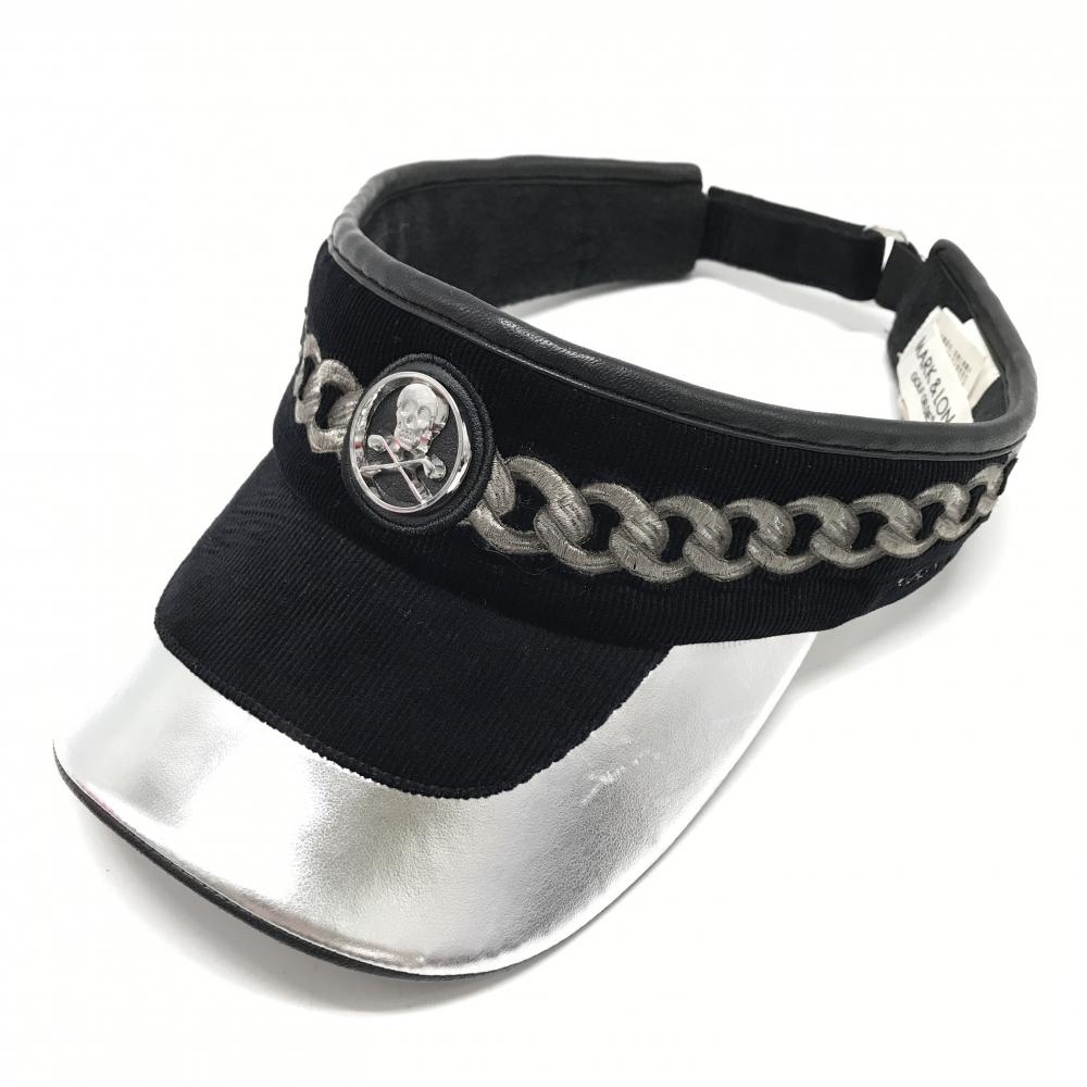 マークアンドロナ サンバイザー 黒×シルバー コーデュロイ調 チェーン柄 FREE   ゴルフウェア MARK＆LONA