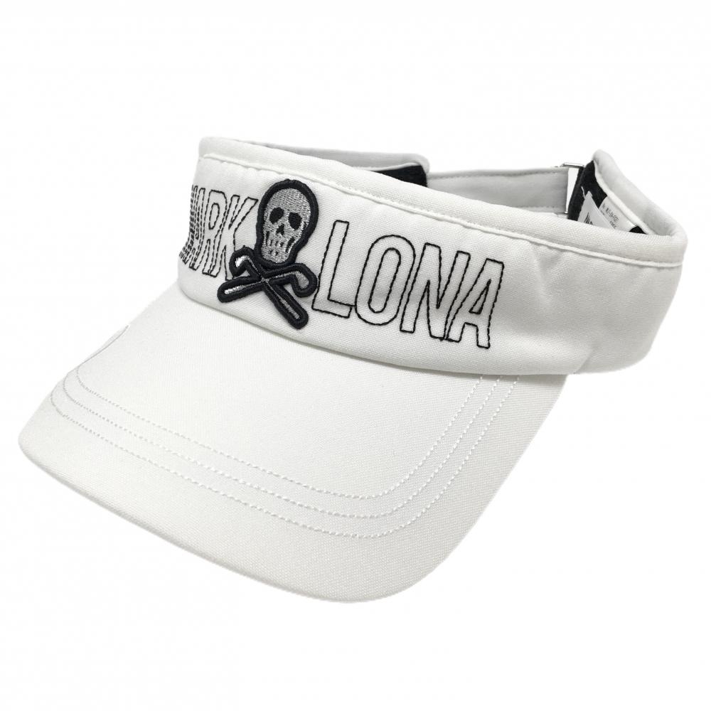 【美品】マークアンドロナ サンバイザー 白 ロゴ刺しゅう スカル FREE   ゴルフウェア MARK＆LONA