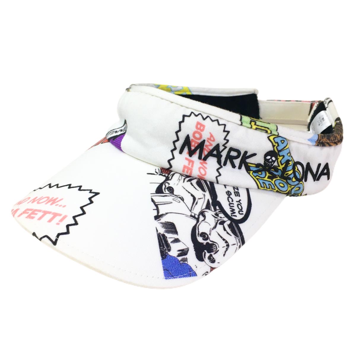 【美品】マークアンドロナ×スターウォーズ サンバイザー 白×マルチカラー コミック柄 M   ゴルフウェア MARK＆LONA