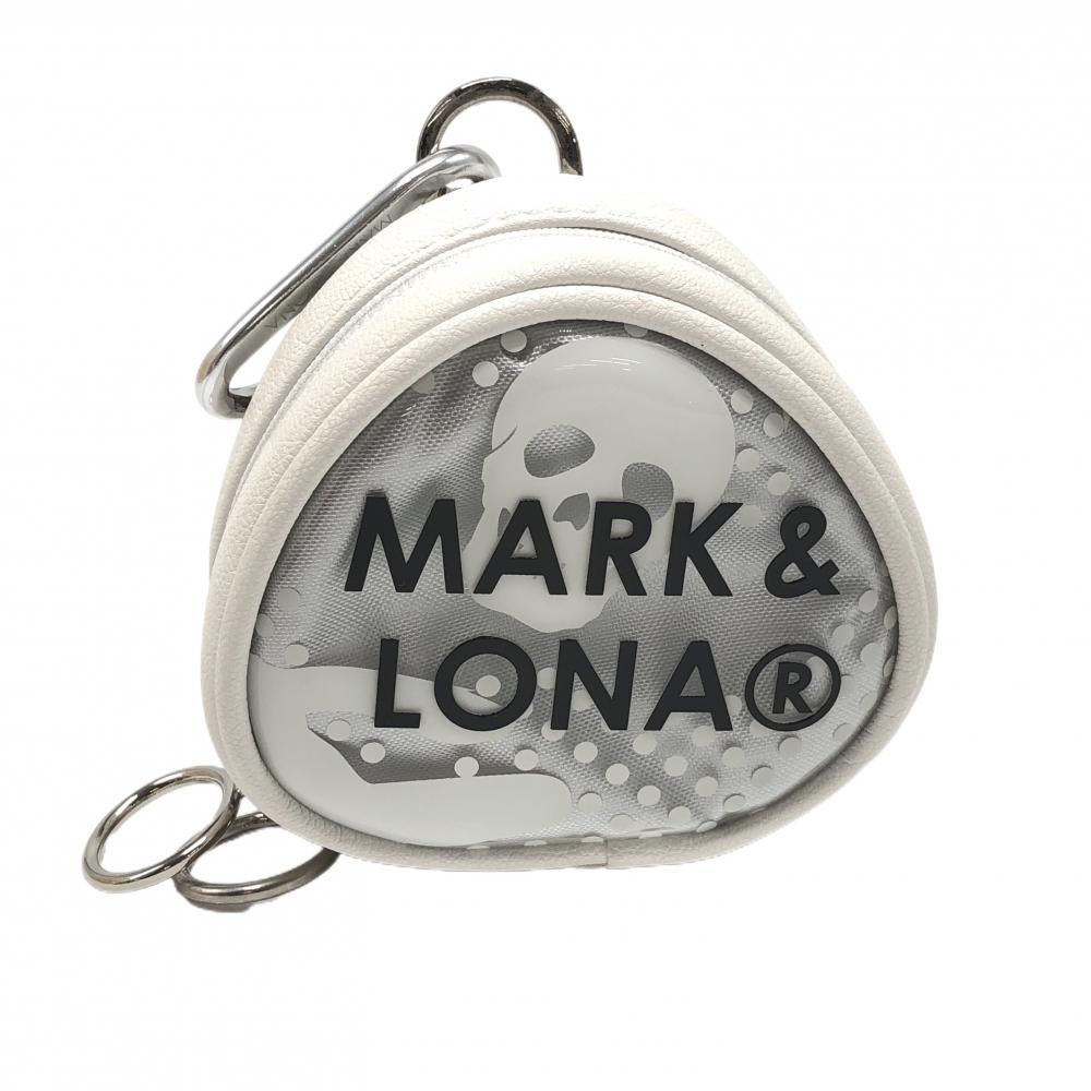 マークアンドロナ ボールケース 白 ドット スカル ボールポーチ カラビナ付 ゴルフ MARK＆LONA