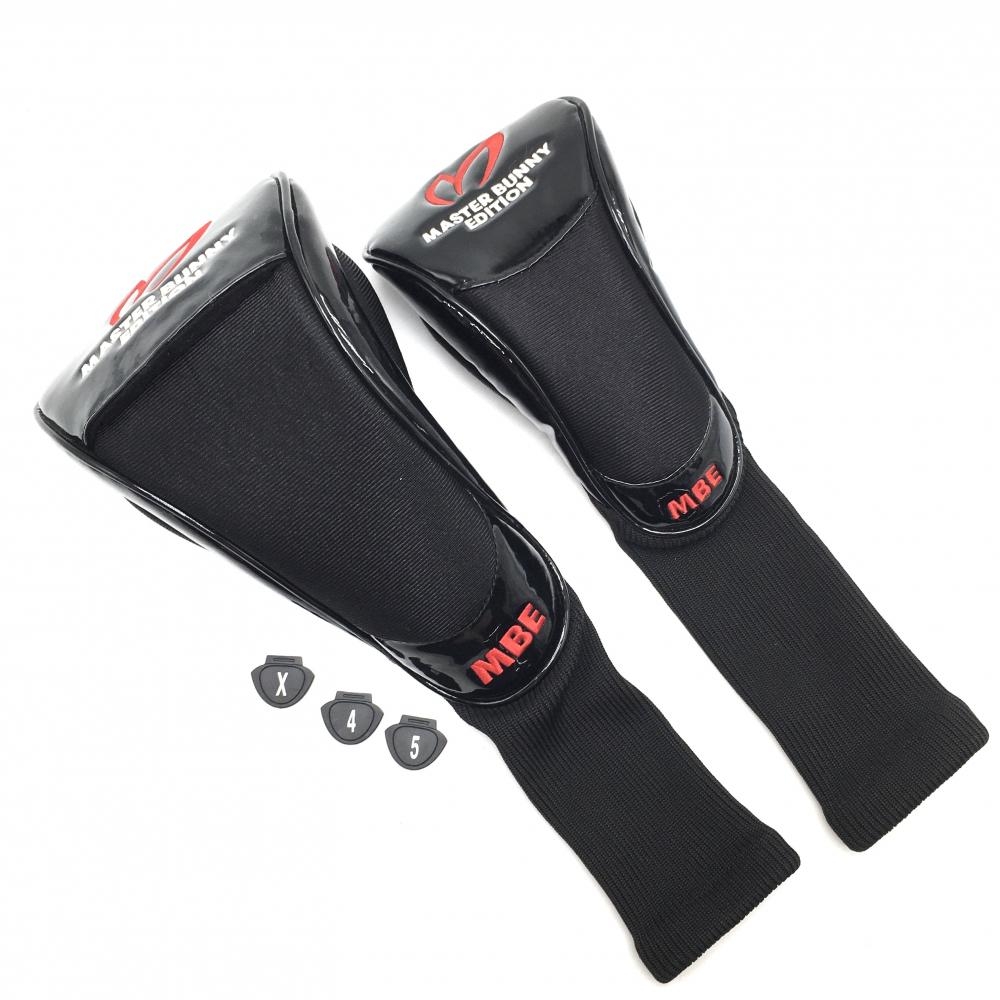 【美品】マスターバニー ヘッドカバー2点セット(DR FW) 黒×レッド ロゴ刺しゅう しわ ゴルフ MASTER BUNNY EDITION