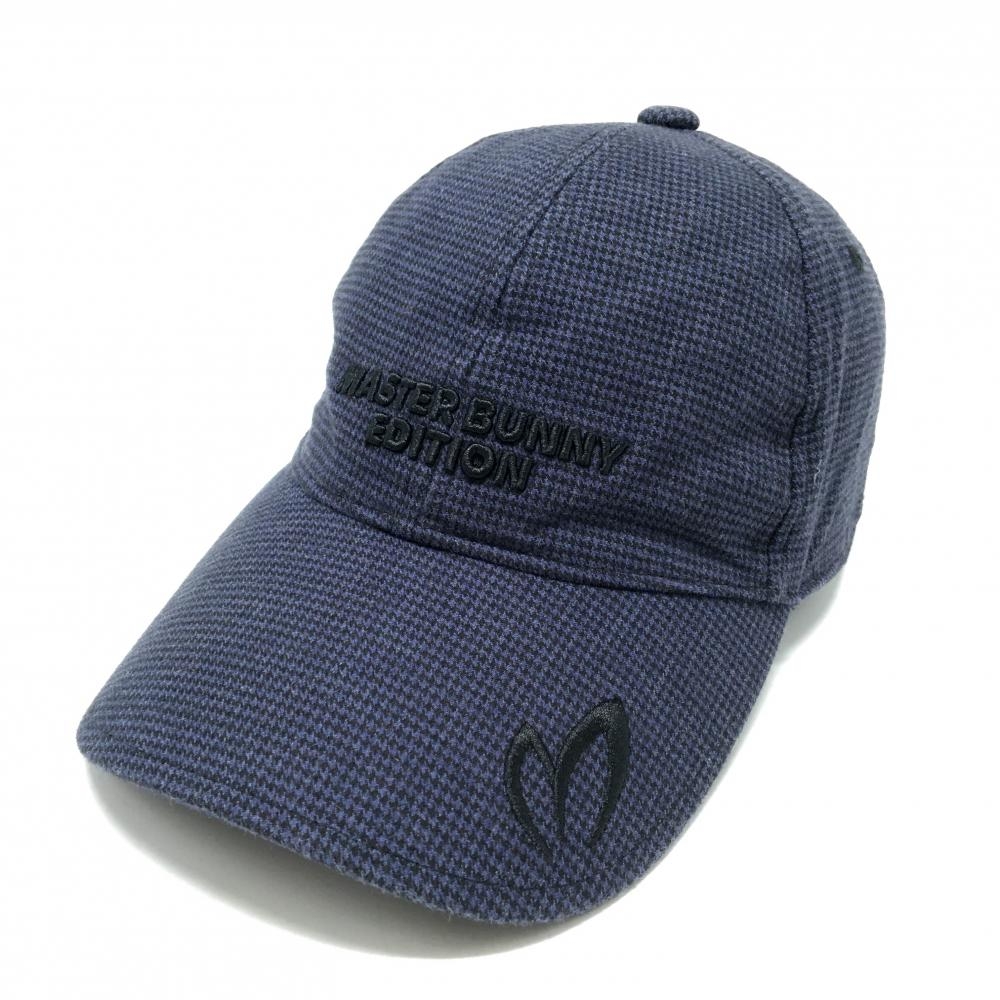 【美品】マスターバニー キャップ ネイビー 細目千鳥格子 立体ロゴ 色褪せ少 FR   ゴルフウェア MASTER BUNNY EDITION