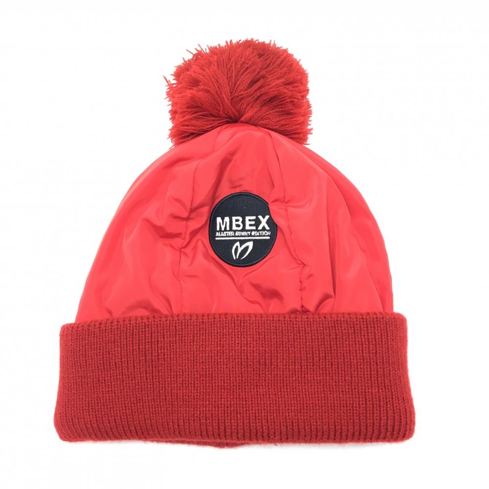 【超美品】マスターバニー 中綿ニット帽 レッド クラウン中綿 裏起毛 ポンポン付 FR  ゴルフウェア MASTER BUNNY EDITION