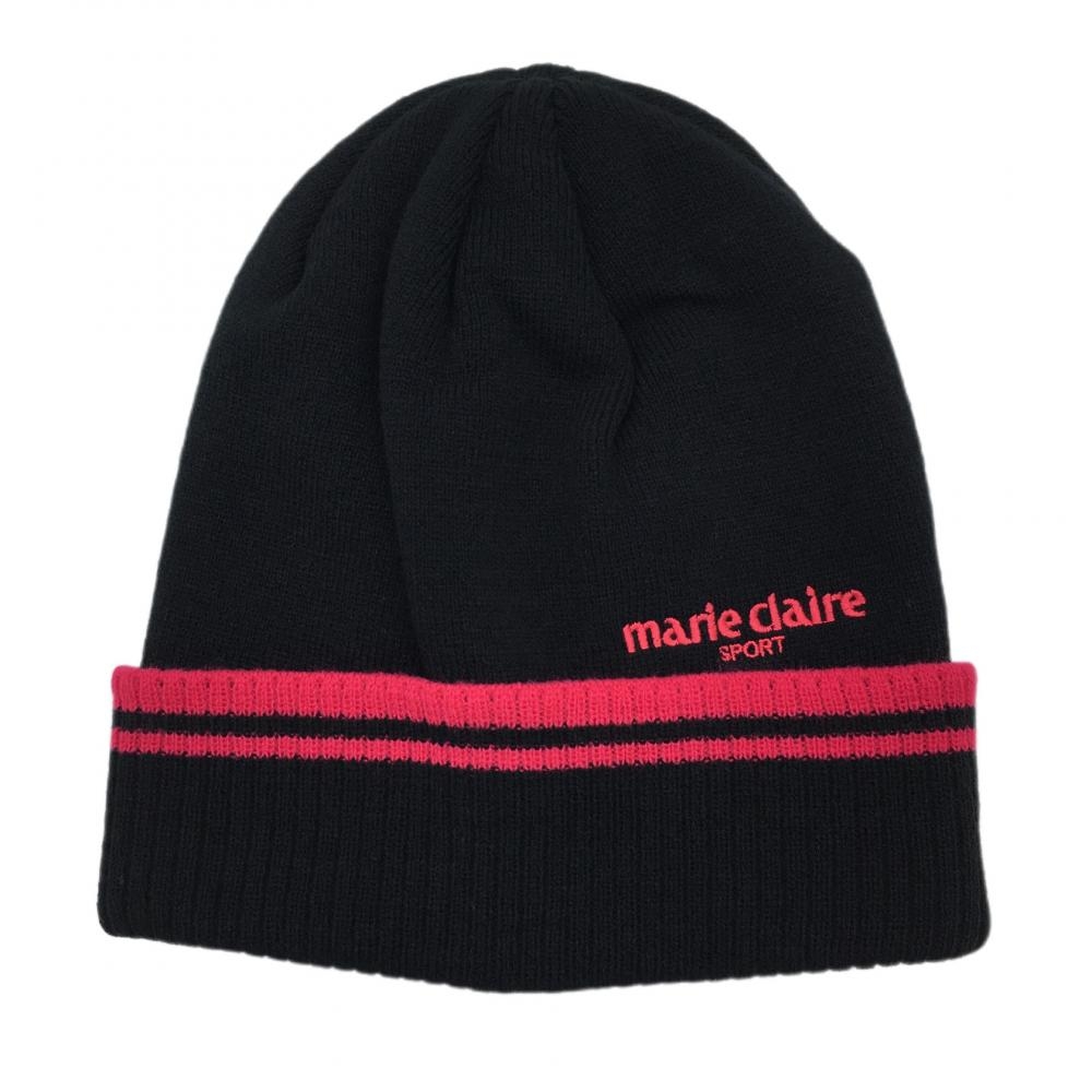 【新品】マリクレール ニット帽 黒×ピンク アクリル100％ ゴルフウェア marie claire
