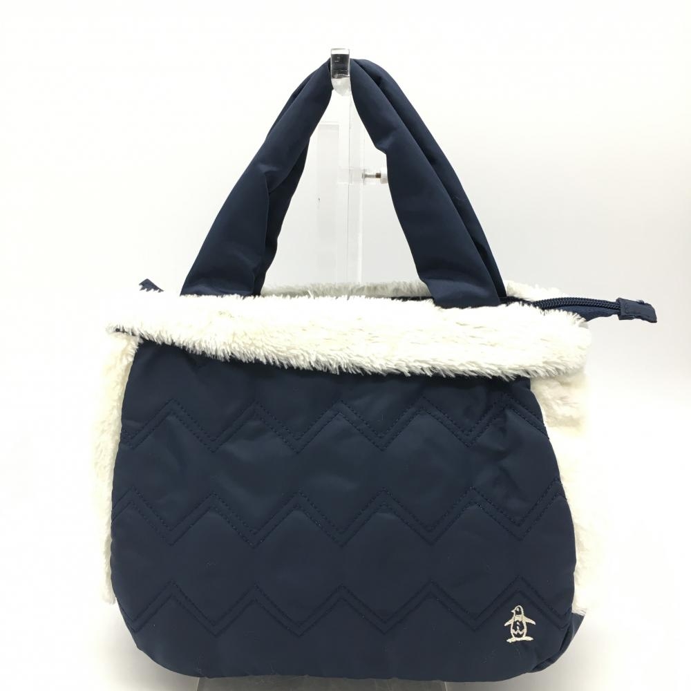 【美品】マンシングウェア カートバッグ ネイビー×白 キルティング×ボアゴルフ Munsingwear