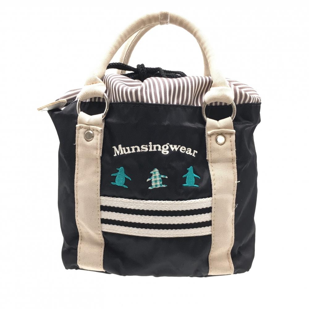 マンシングウェア カートバッグ 黒×ベージュ ペンギン刺しゅう 内ポケット ゴルフ Munsingwear
