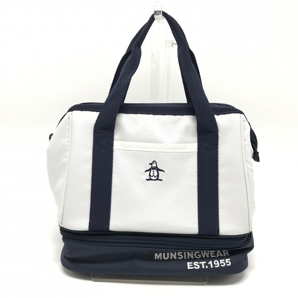 【美品】マンシングウェア 2層式カートバッグ 白×ネイビー 下部保冷  ゴルフ Munsingwear