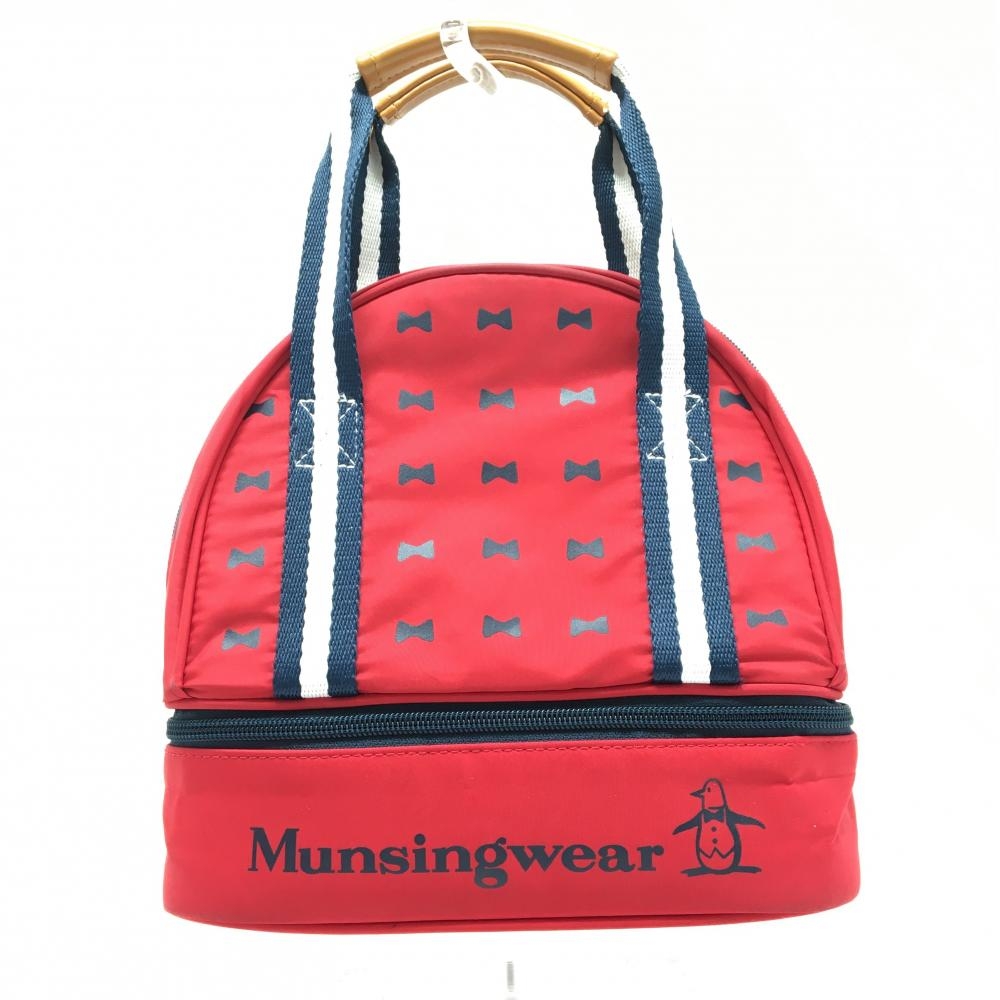 マンシングウェア 二層式カートバッグ レッド×ネイビー リボン総柄 ゴルフ Munsingwear