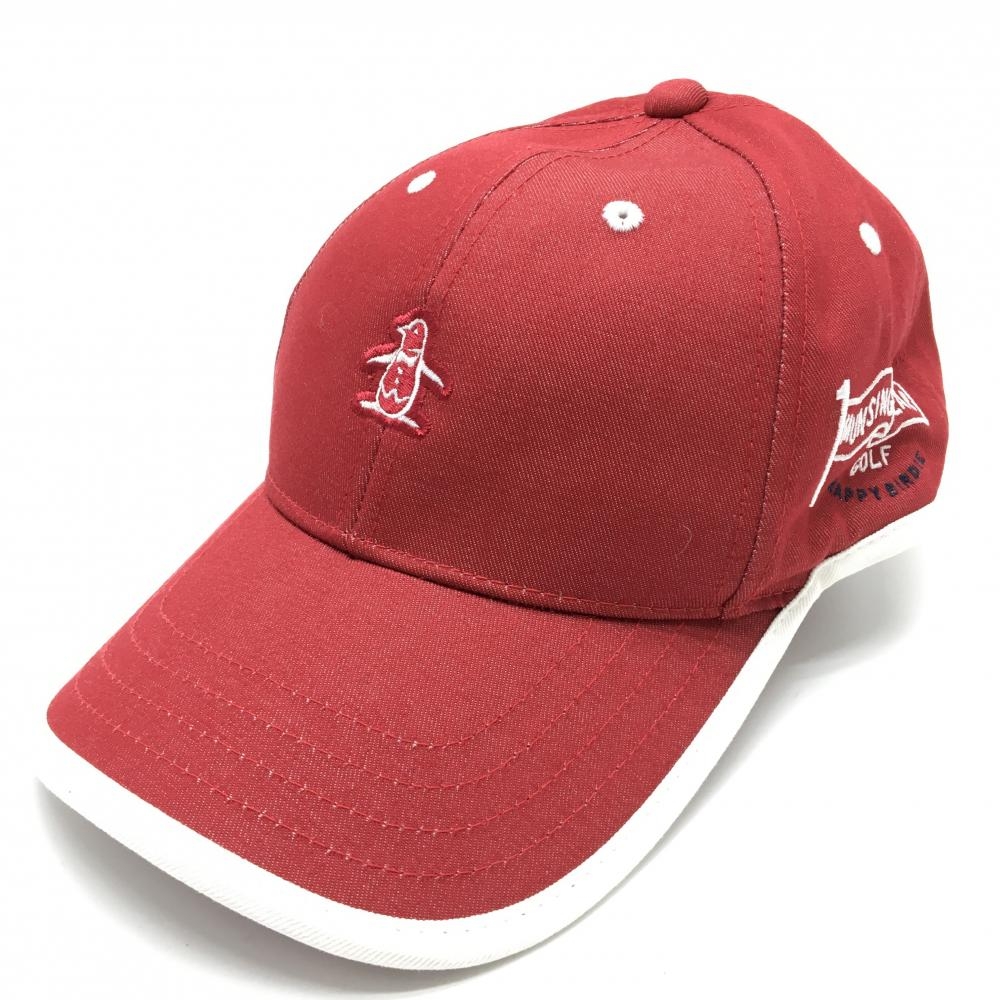 【美品】マンシングウェア キャップ レッド×白 ペンギン刺しゅう F（55-59cm）  ゴルフウェア Munsingwear
