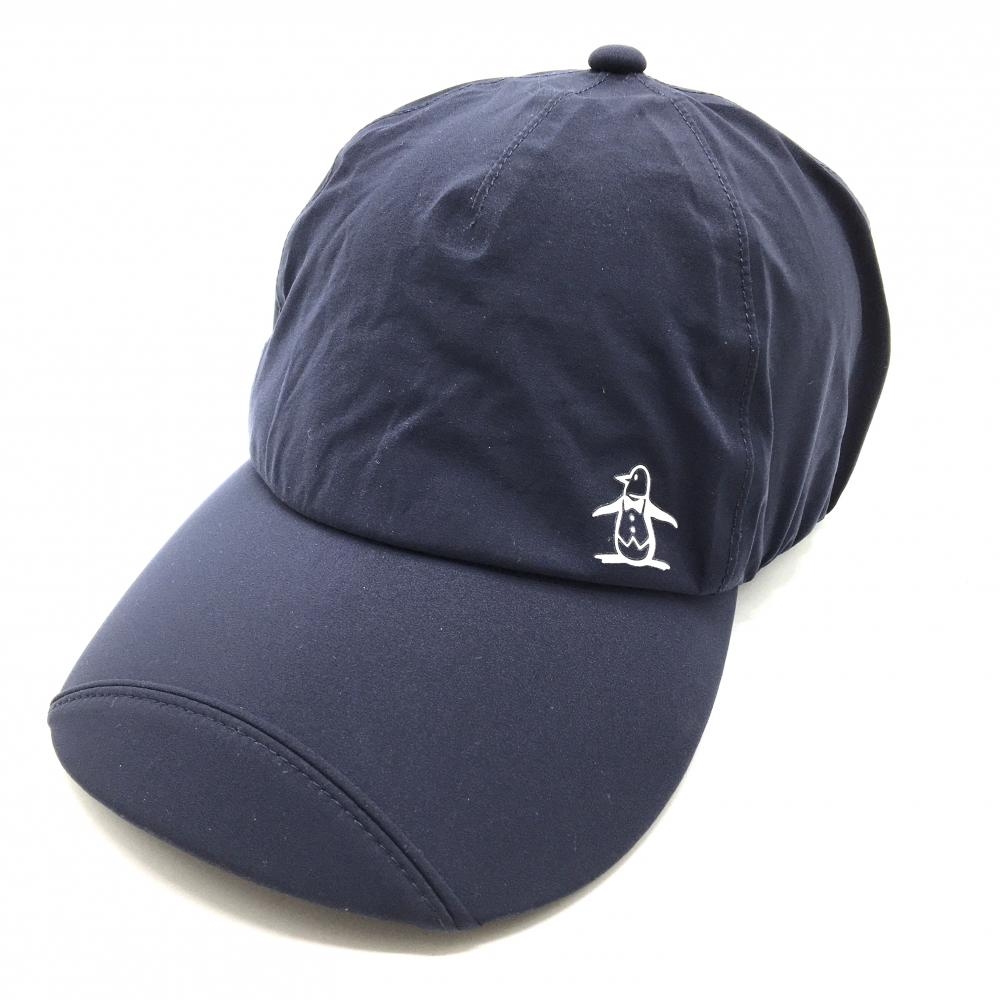 【超美品】マンシングウェア ナイロンキャップ ネイビー ロゴプリント  F（56-60㎝）  ゴルフウェア Munsingwear