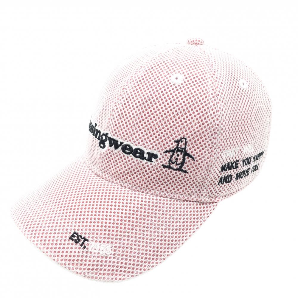 マンシングウェア キャップ 白×レッド 立体ロゴ 表面メッシュ M（55～57ｃｍ）   ゴルフウェア Munsingwear