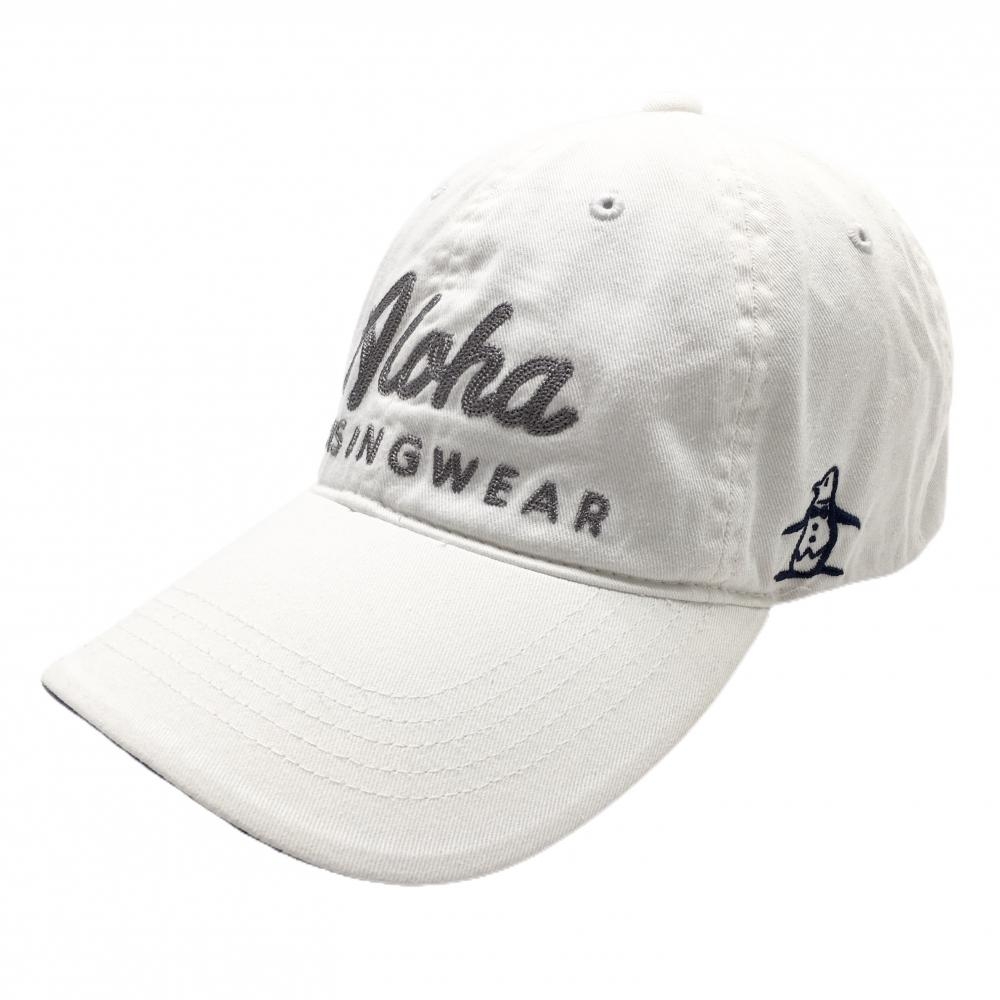 【美品】マンシングウェア キャップ 白×グレー サイドロゴ刺しゅう 後薄汚れ F(56-60cm)   ゴルフウェア Munsingwear
