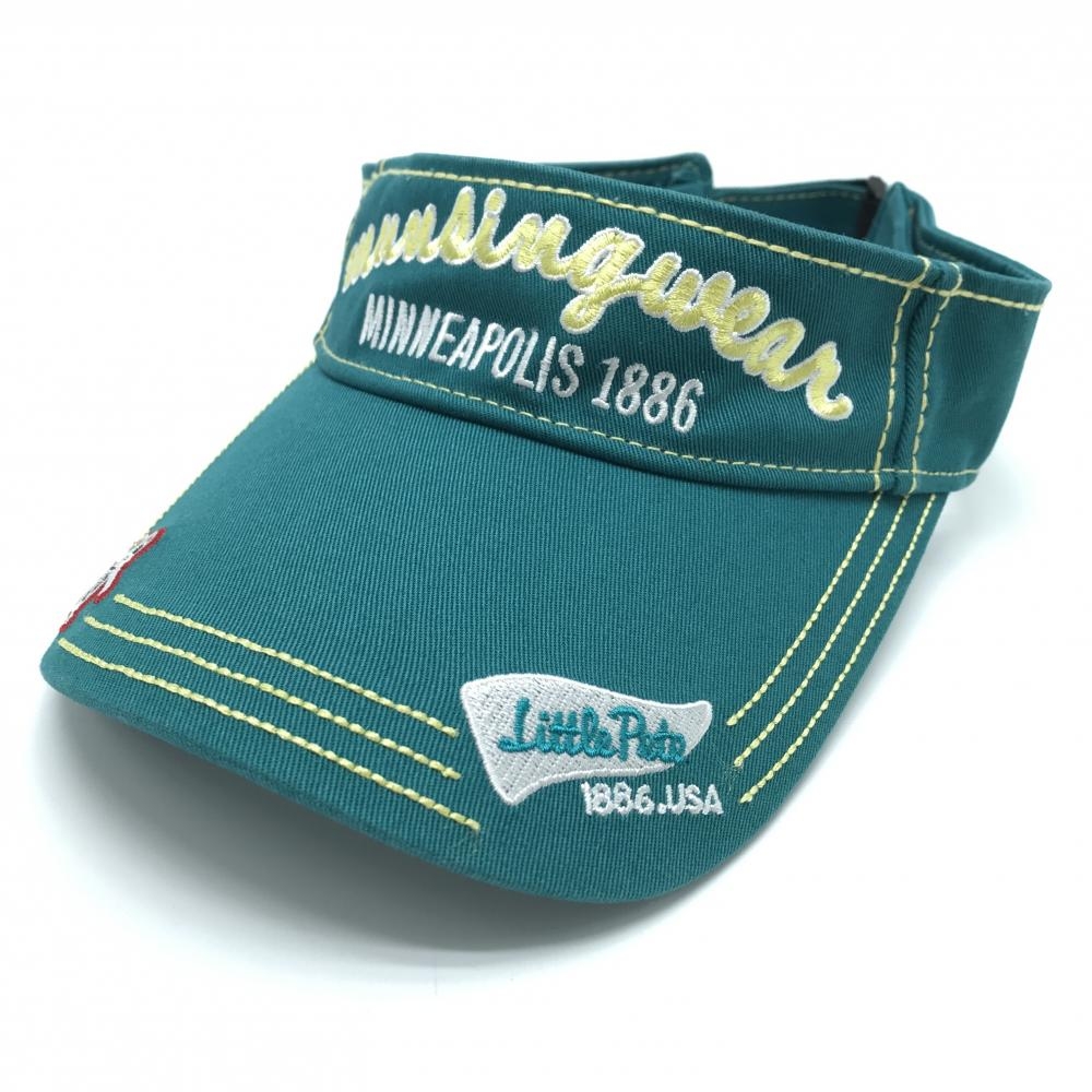 【美品】マンシングウェア サンバイザー グリーン×イエロー ロゴ刺しゅう ステッチ F(55-59cm)   ゴルフウェア Munsingwear