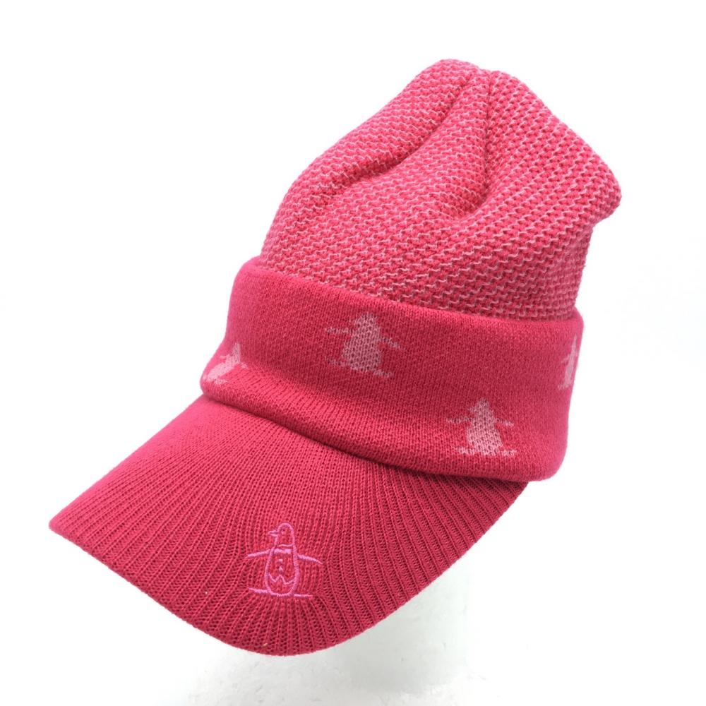 【新品】30％OFF～Munsingwear マンシングウェア ニットキャップ ピンク 一部ロゴ総柄 アクリル100％ F(55-59cm) ゴルフウェア