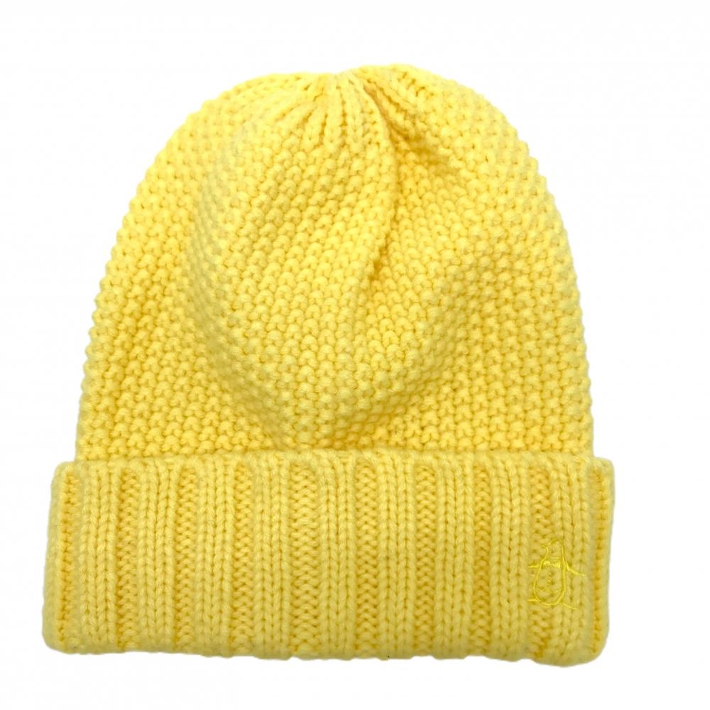 【超美品】マンシングウェア ニット帽 イエロー ロゴ刺しゅう アクリル100％ F(55-59cm)  ゴルフウェア Munsingwear