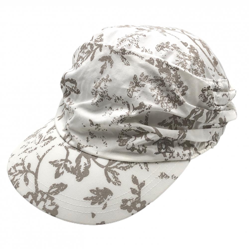 【美品】マンシングウェア キャスケット 白×ベージュ系 総柄  F(55-59cm)  ゴルフウェア Munsingwear