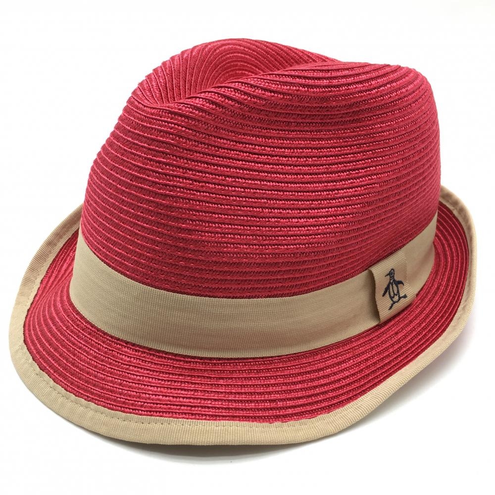 【新品】マンシングウェア 中折れハット レッド×ベージュ ロゴ刺しゅう F(55-57cm)  ゴルフウェア Munsingwear