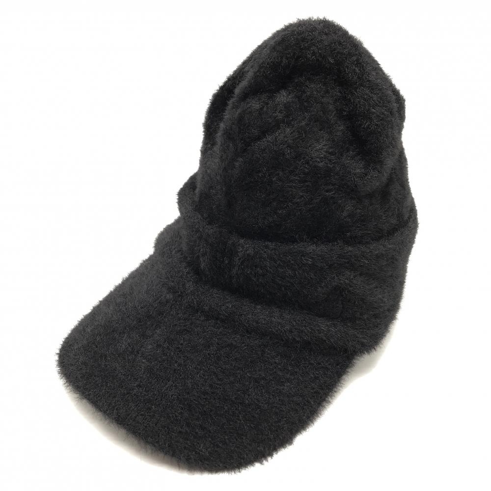 【超美品】マンシングウェア つば付きニット帽 黒 ロゴ刺しゅう シャギー ボア F(55-59cm)   ゴルフウェア 2023年モデル Munsingwear