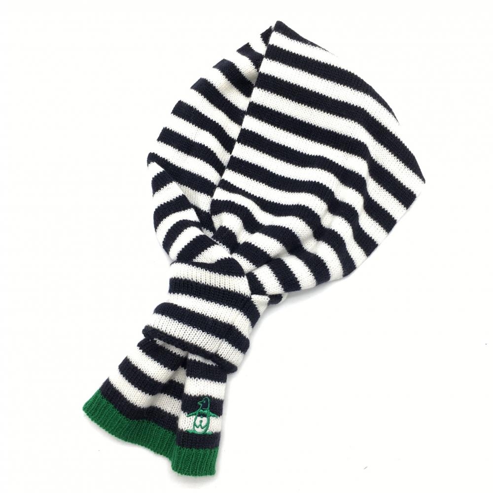 【超美品】マンシングウェア マフラー 白×黒 ボーダー ウール混 ネックウォーマー F  ゴルフウェア Munsingwear