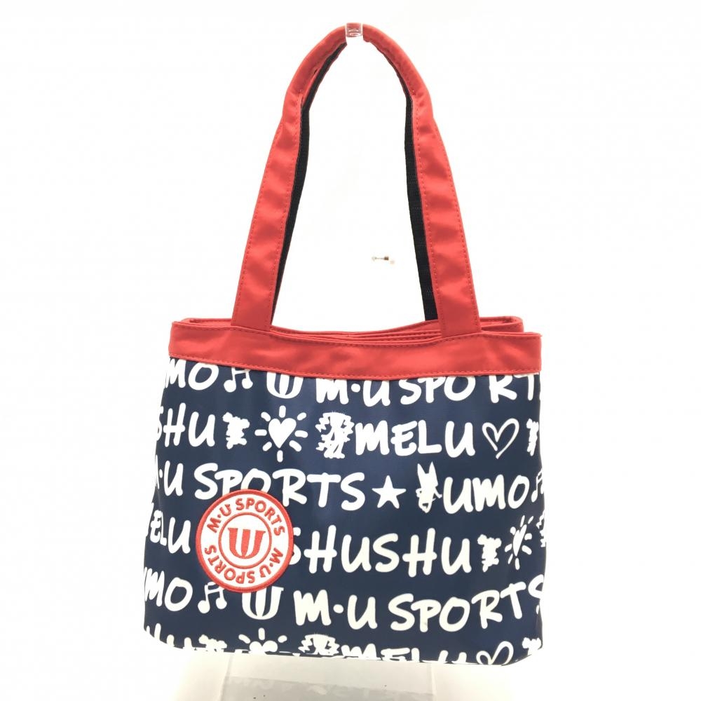 【美品】MUスポーツ 保冷カートバッグ ネイビー×レッド ロゴ総柄 真ん中保冷 ゴルフ M・U SPORTS