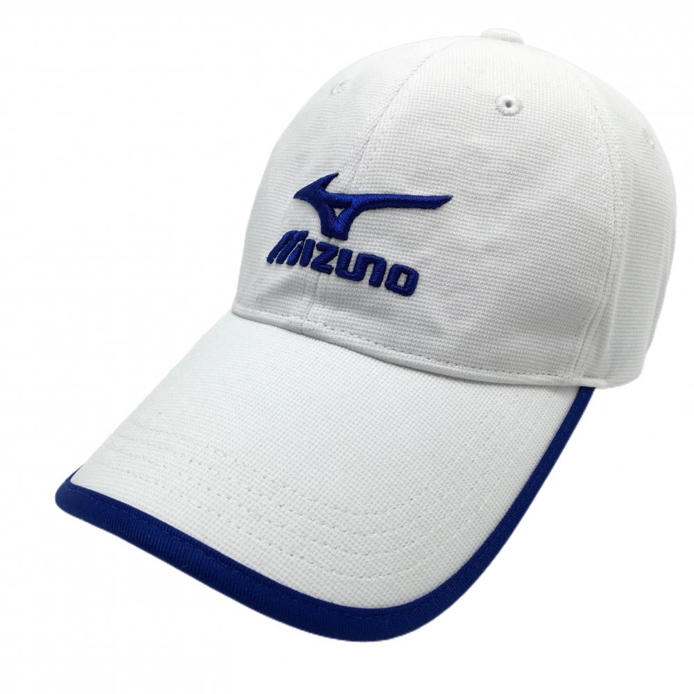 ミズノ キャップ 白×ブルー 立体ロゴ F(56～60cm)   ゴルフウェア MIZUNO