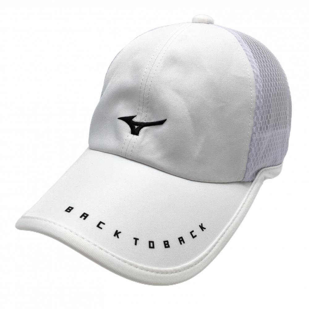 【超美品】ミズノゴルフ メッシュ調キャップ 白×黒 ロゴ F(56～60cm)   ゴルフウェア MIZUNO