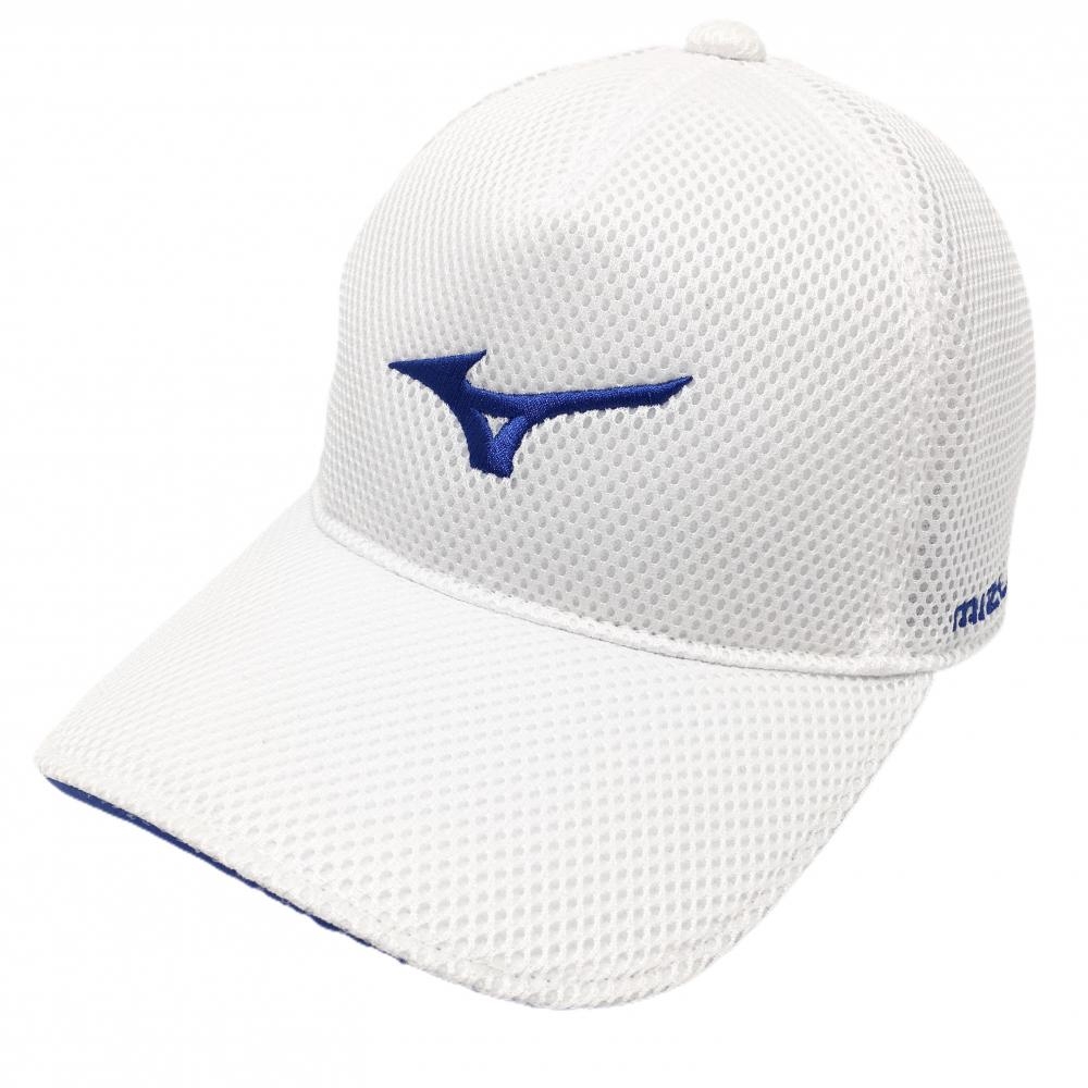 【超美品】ミズノゴルフ メッシュキャップ 白×ブルー ロゴ刺しゅう F(56-60cm)   ゴルフウェア MIZUNO