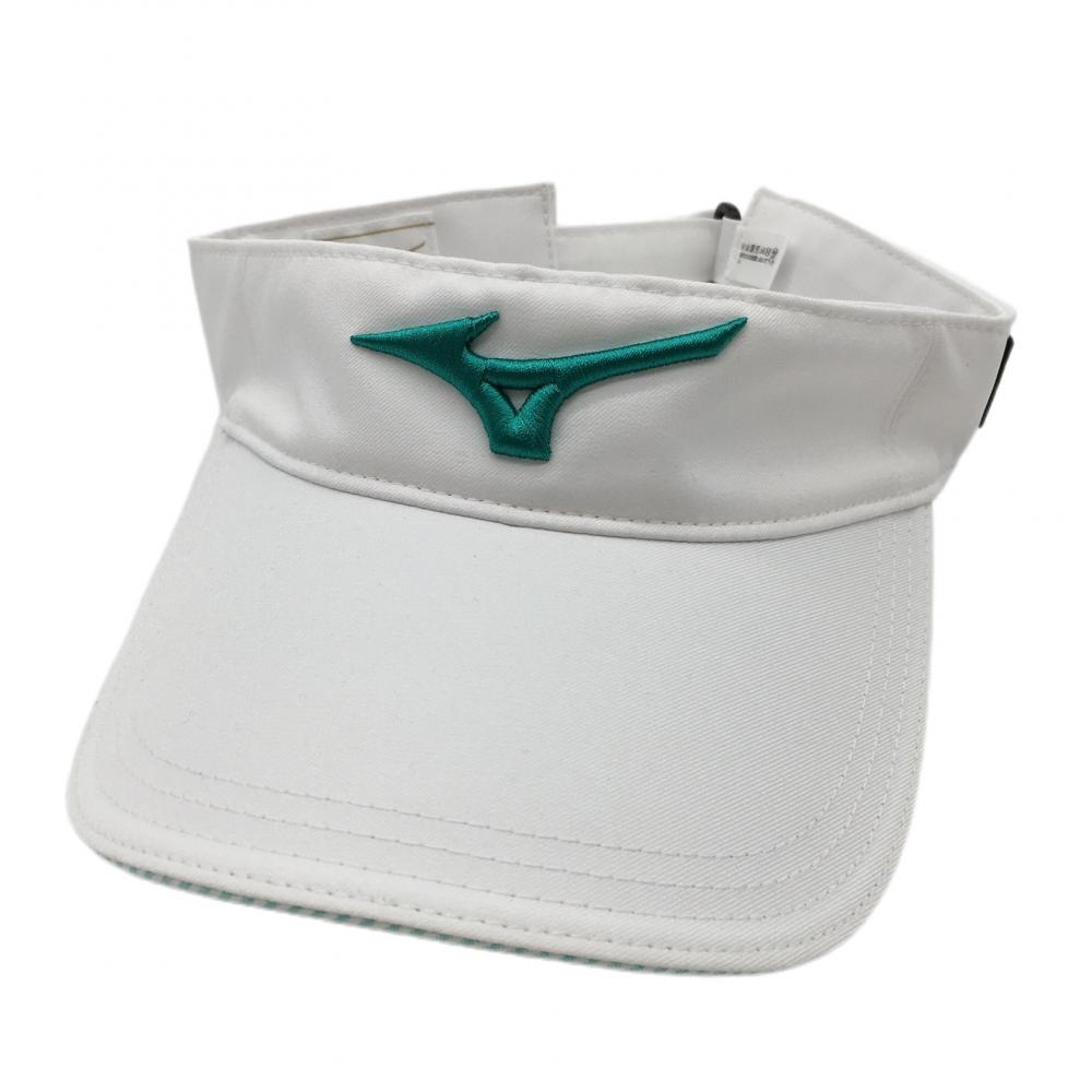 【超美品】ミズノ サンバイザー 白×グリーン ロゴ刺しゅう ゴルフウェア MIZUNO