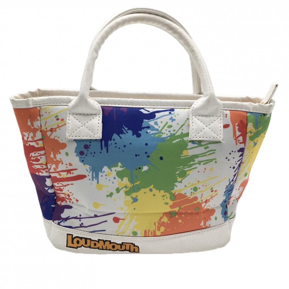 ラウドマウス カートバッグ 白×マルチカラー ドロップクロスネオン 内側ポケット ゴルフ LOUDMOUTH