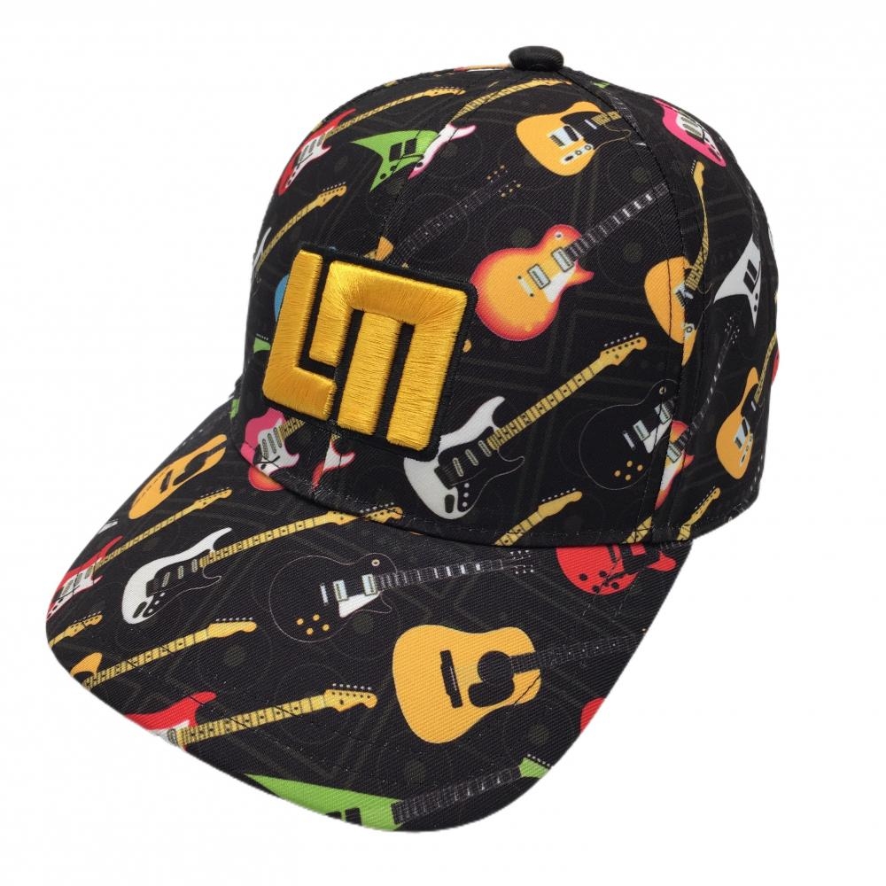ラウドマウス キャップ 黒×イエロー ギター総柄    ゴルフウェア LOUDMOUTH