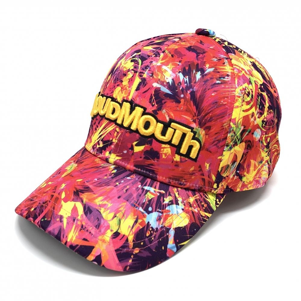 【新品】ラウドマウス キャップ レッド系 総柄 ネオンネビュラ F   ゴルフウェア LOUDMOUTH