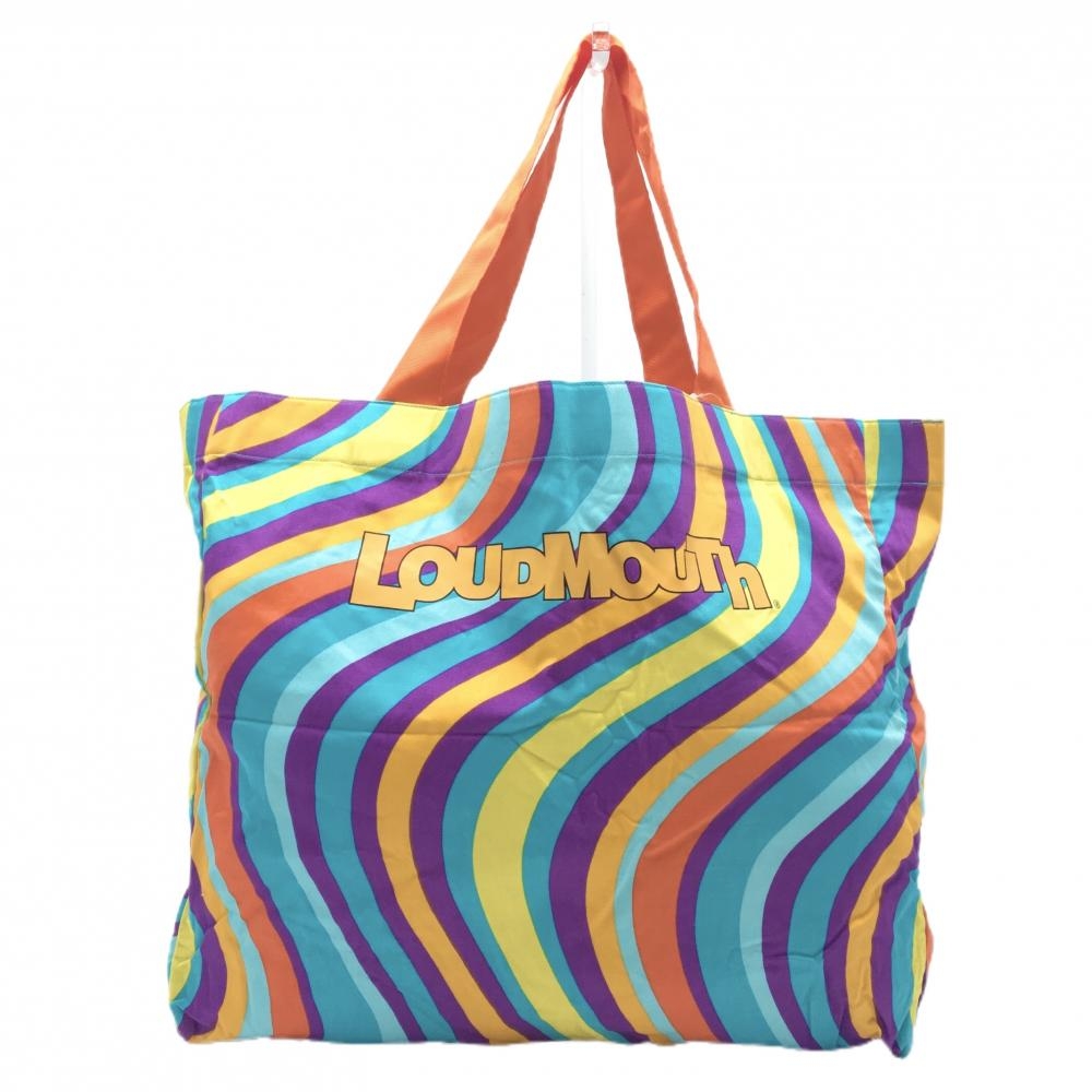 【新品】ラウドマウス トートバッグ オレンジ×マルチカラー 総柄 薄手 ゴルフ LOUDMOUTH