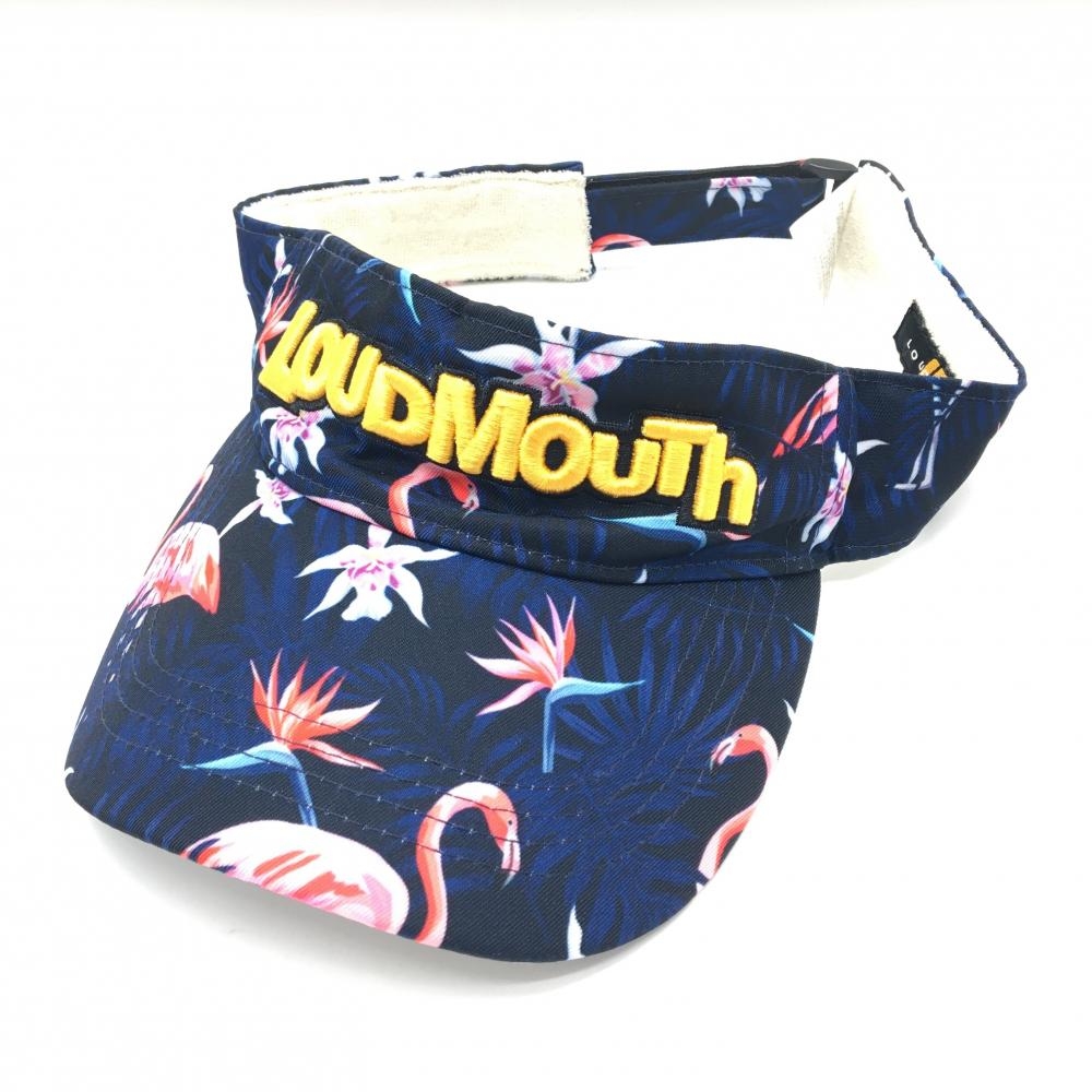 【美品】ラウドマウス サンバイザー ネイビー×ピンク キーラーゴ 総柄  ゴルフウェア LOUDMOUTH