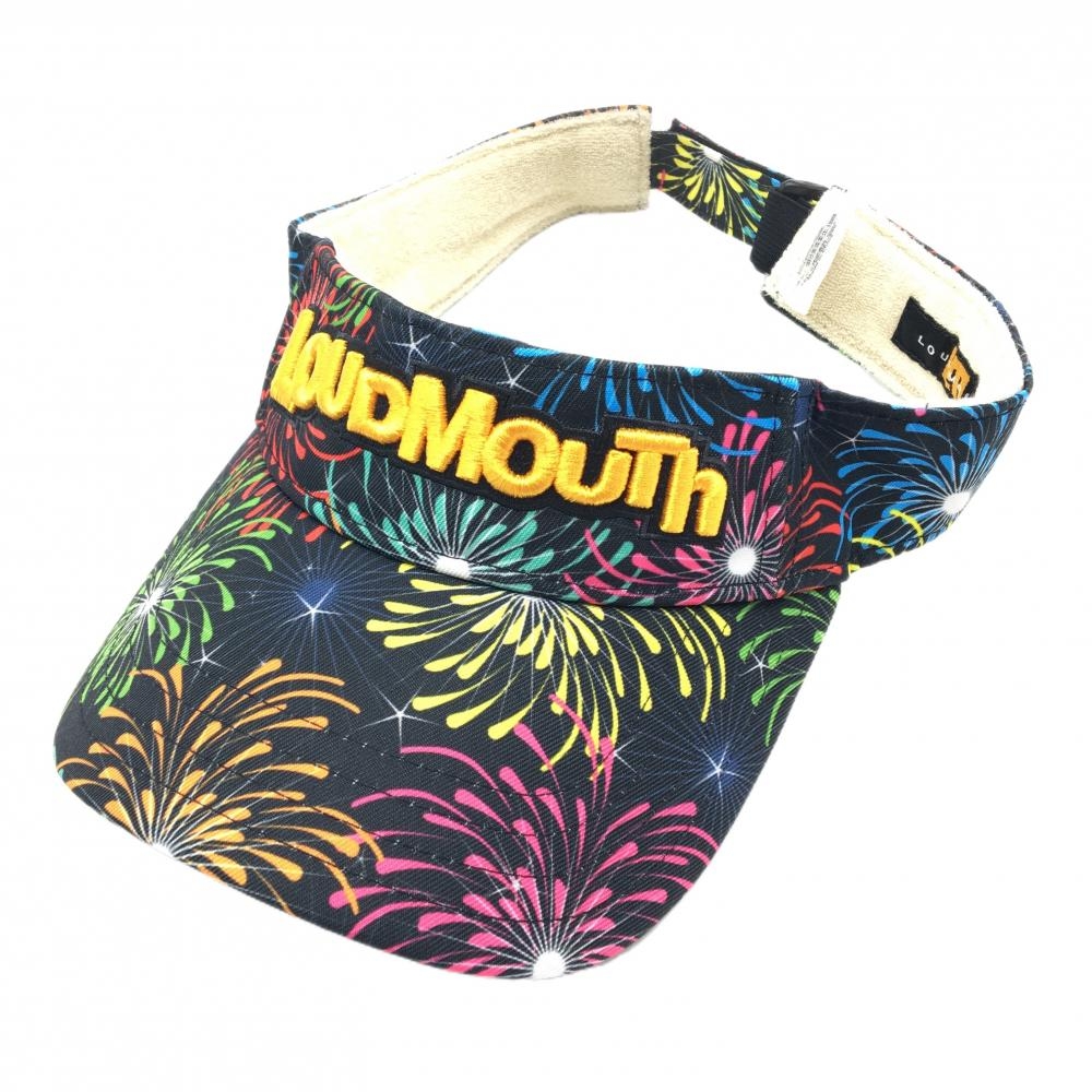【美品】ラウドマウス サンバイザー 黒×マルチカラー グランドフィナーレ 総柄  ゴルフウェア LOUDMOUTH