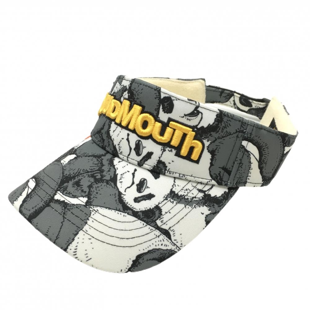 【美品】ラウドマウス サンバイザー グレー×白 パンダ総柄 レスティングパンダズ   ゴルフウェア LOUDMOUTH