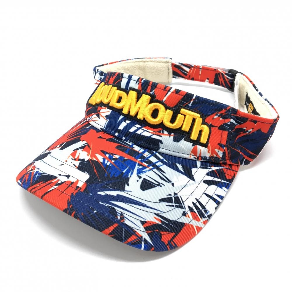 【超美品】ラウドマウス サンバイザー ネイビー×レッド 総柄 立体ロゴ刺しゅう   ゴルフウェア LOUDMOUTH