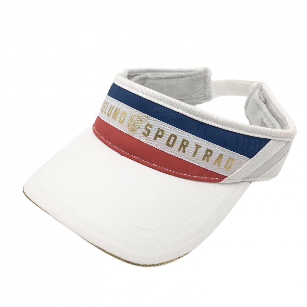 【美品】ラッセルノ サンバイザー 白 ロゴゴールド F  ゴルフウェア RUSSELUNO