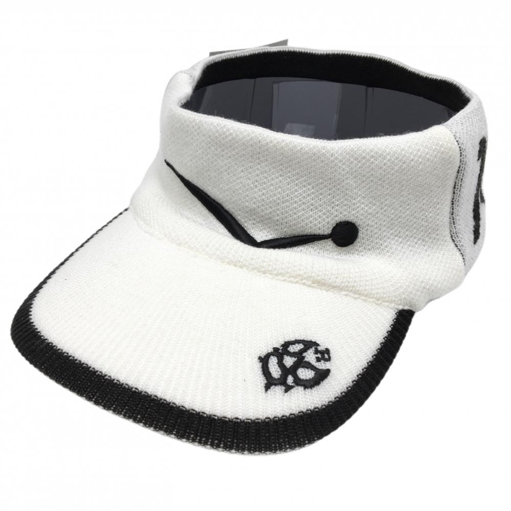 【新品】ラッセルノ ニットサンバイザー 白×黒 ルチャ ウール混 F   ゴルフウェア RUSSELUNO