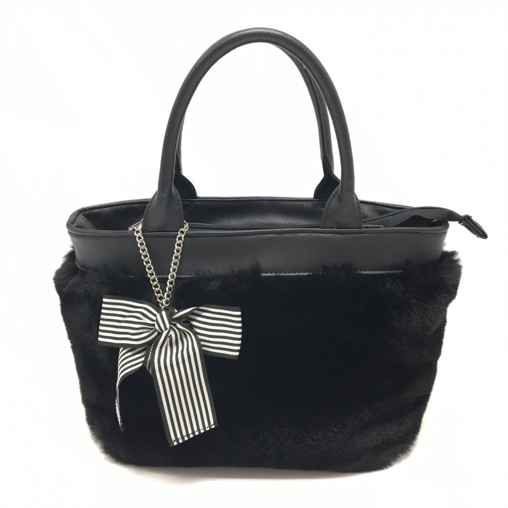 【美品】ランバンスポール カートバッグ 黒 フェイクファー リボンチャーム・内ポケット付 ゴルフ LANVIN SPORT