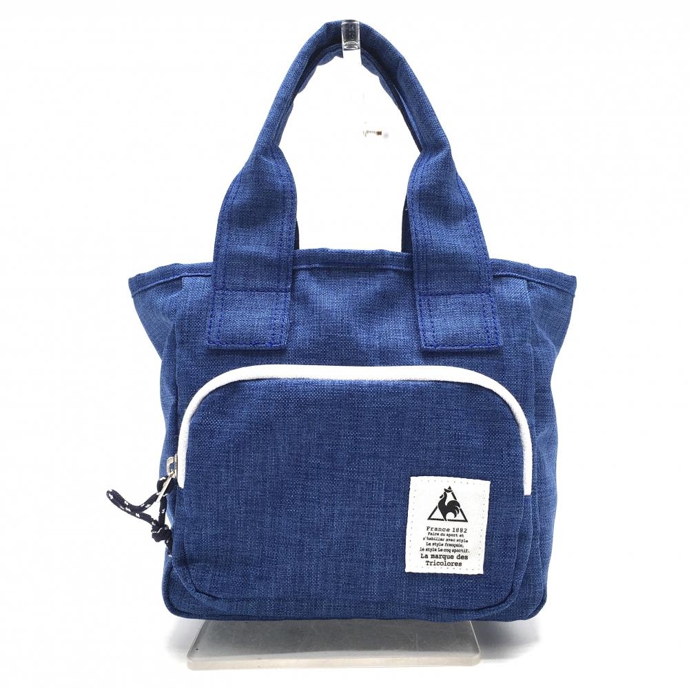 【美品】ルコック カートバッグ ブルー×白 内外ポケット 背面汚れ小 F ゴルフ le coq sportif