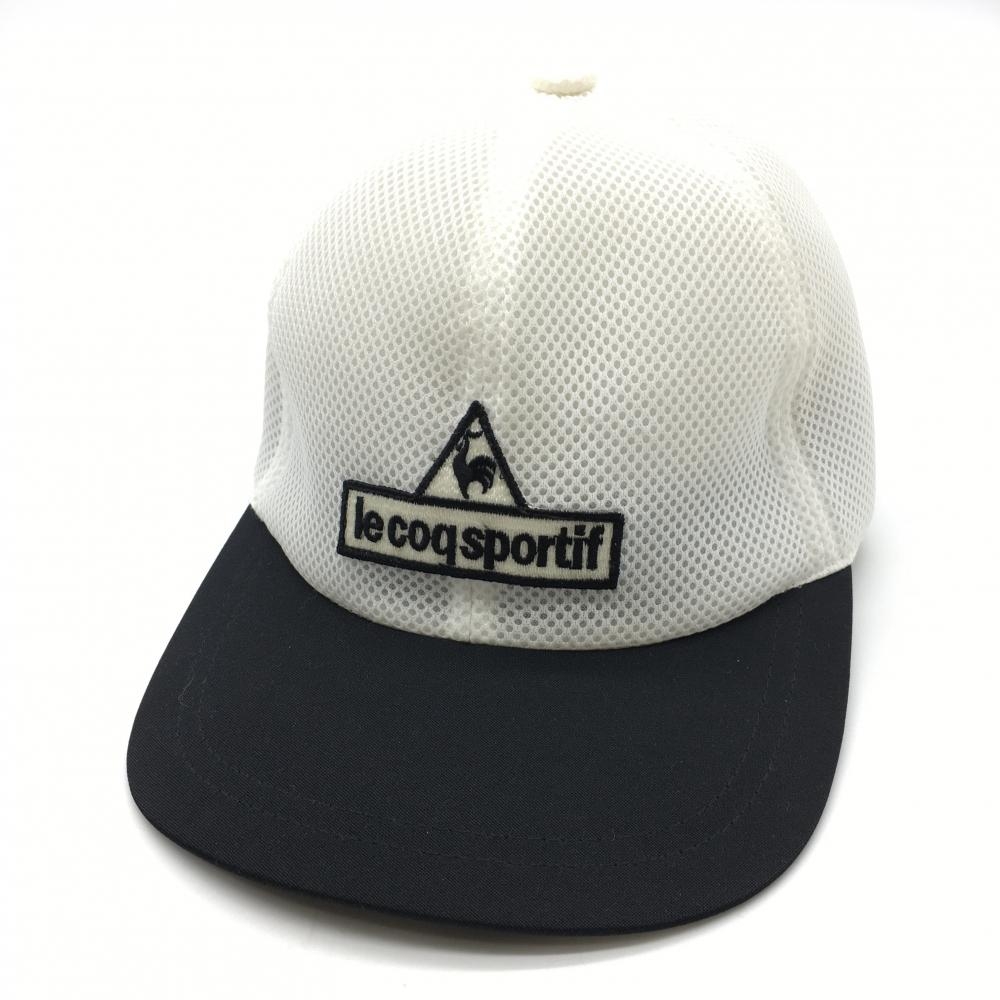 【美品】ルコック キャップ 白×黒 メッシュ調  FREE ゴルフウェア le coq sportif