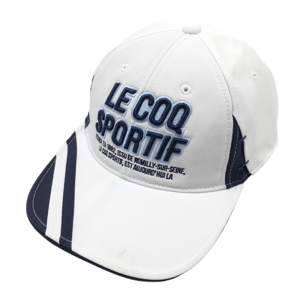 【美品】ルコック キャップ 白×ネイビー 立体ロゴ刺しゅう F（57-59cm）  ゴルフウェア le coq sportif