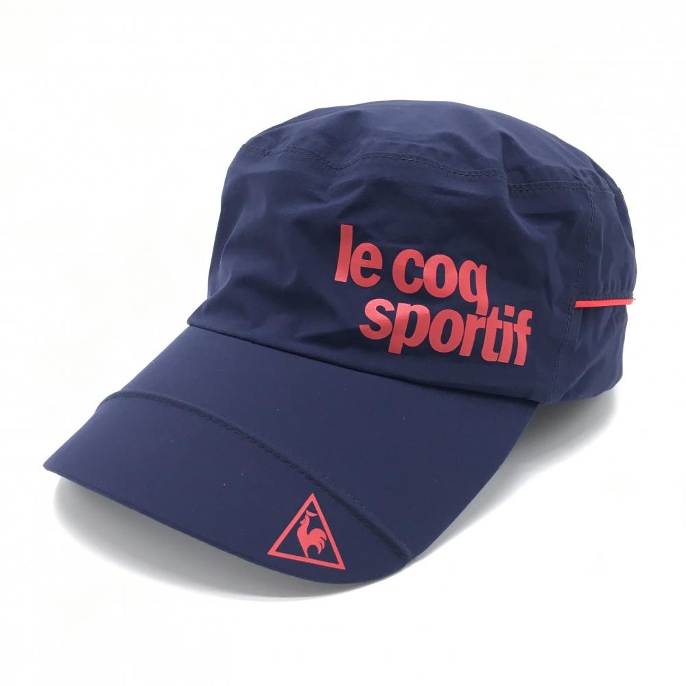 【美品】ルコック レインワークキャップ ネイビー×レッド 裏地メッシュ F(57cm～59cm)  ゴルフウェア le coq sportif