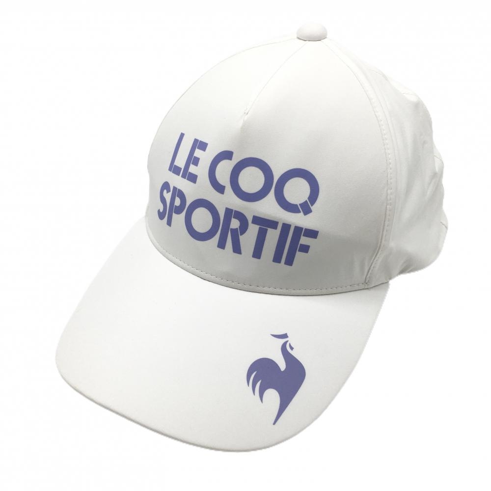 【美品】ルコックゴルフ ナイロンキャップ 白×パープル 裏メッシュ  F(55-57cm)  ゴルフウェア 2023年モデル le coq sportif