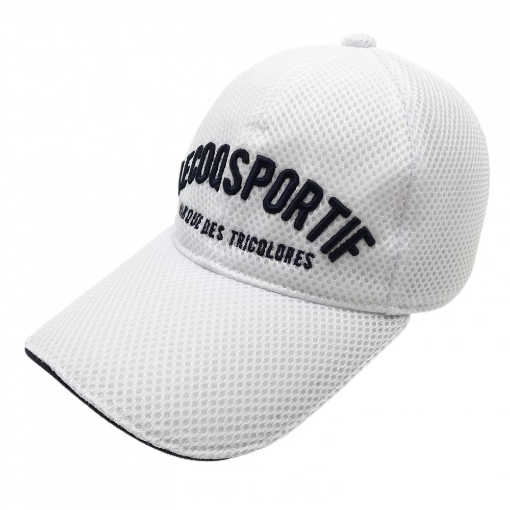 【美品】ルコックゴルフ キャップ 白×ネイビー メッシュ調 ロゴ刺しゅう F(55ｃｍ～57ｃｍ)  ゴルフウェア le coq sportif