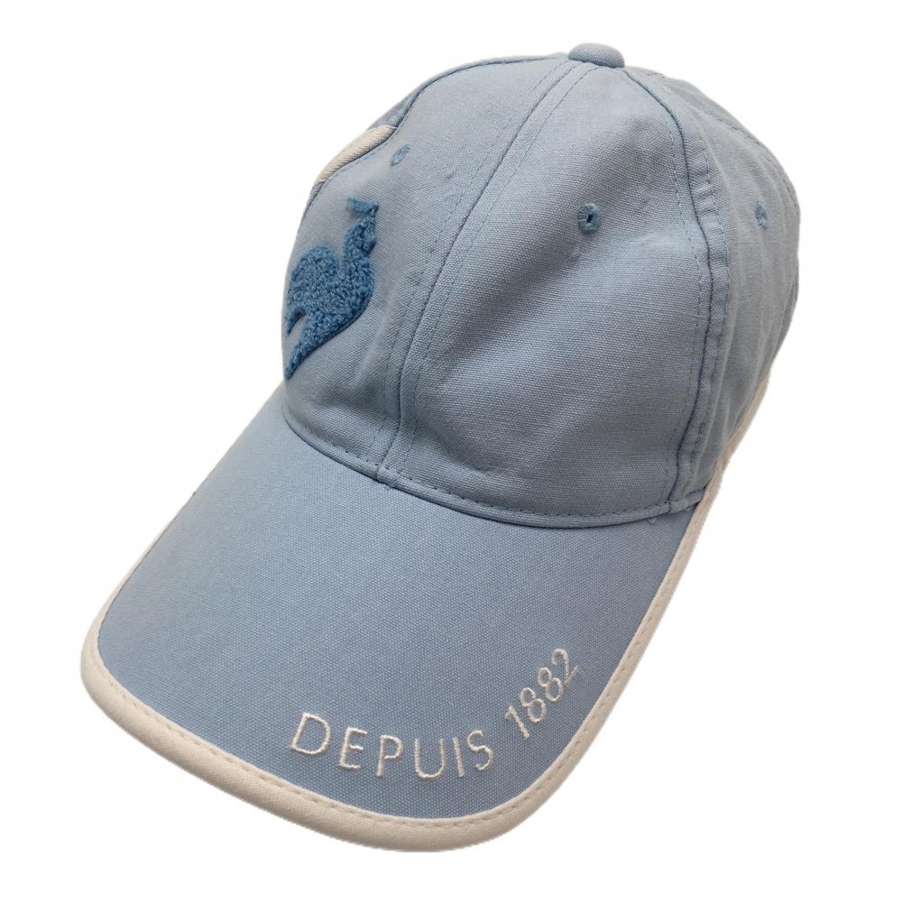 【美品】ルコック キャップ ライトブルー×白 パイル地ロゴ ティー装着可  ゴルフウェア le coq sportif